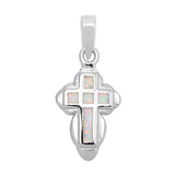 Elegant Round Edge Cross Pendant White Simulated Opal .925 Sterling Silver Charm