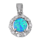 Sterling Silver Wholesale Blue Synthetic Opal Clear CZ Pendant Halo Charm 925