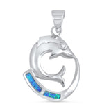 Dolphin Unique Fish Loop Pendant Blue Simulated Opal .925 Sterling Silver Charm