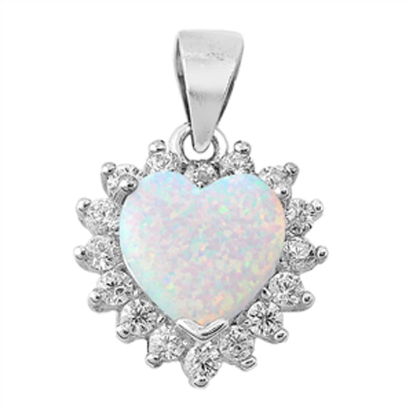 Delicate Promise Heart Pendant White Simulated Opal .925 Sterling Silver Charm