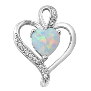 Sterling Silver White Synthetic Opal Promise Heart Pendant Love Engagement Charm