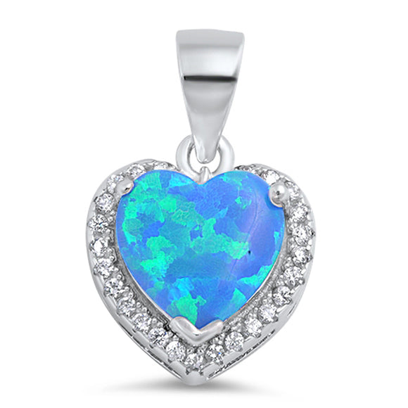 Promise Heart Pendant Blue Simulated Opal .925 Sterling Silver Classic Charm
