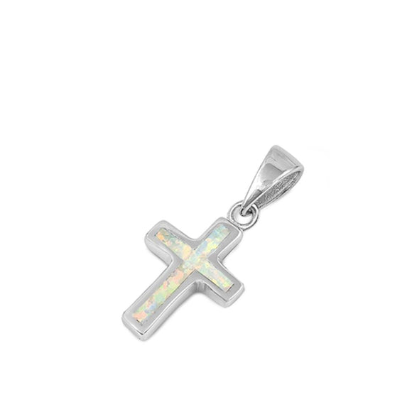Sterling Silver Beautiful White Synthetic Opal Cross Pendant Christian Charm 925