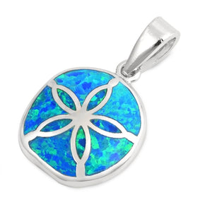 Sterling Silver Unique Blue Synthetic Opal Sand Dollar Pendant Beach Ocean Charm