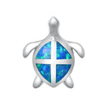 Sterling Silver Blue Synthetic Opal Turtle Pendant Ocean Animal Beach Charm 925