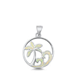 Sterling Silver White Synthetic Opal Palm Tree Ocean Pendant Island Charm 925