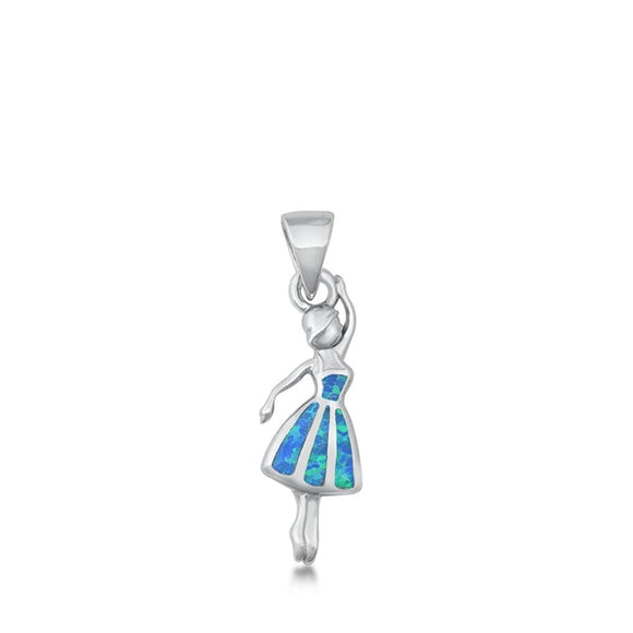 Sterling Silver Blue Synthetic Opal Ballet Dancer Pendant Girl Ballerina Charm