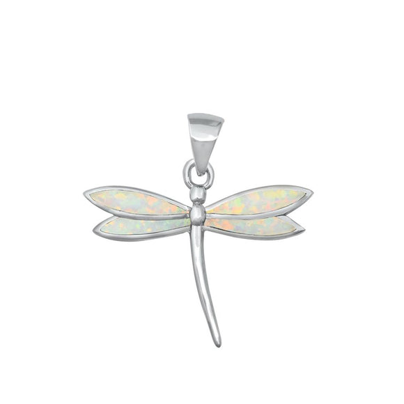 Sterling Silver White Synthetic Opal Dragonfly Pendant Bug Animal Garden Charm