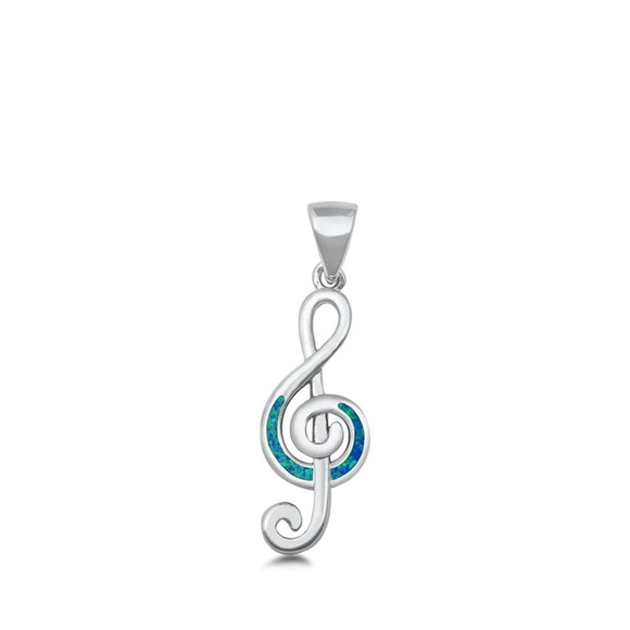 Sterling Silver Blue Synthetic Opal Music Note Pendant Musician Choir Charm 925