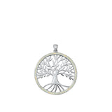 Sterling Silver White Synthetic Opal Tree of Life Pendant Medallion Charm 925