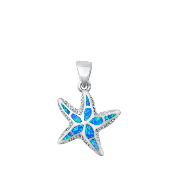 Sterling Silver Blue Synthetic Opal Starfish Pendant Sea Star Cute Ocean Charm
