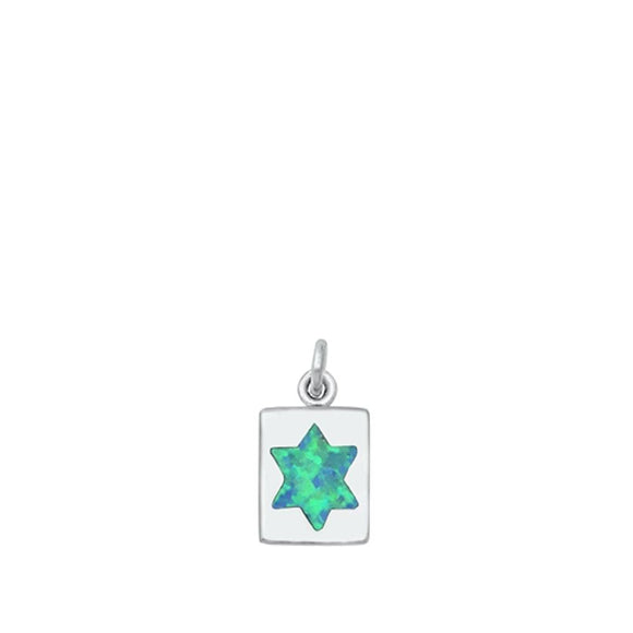 Sterling Silver Fashion Blue Synthetic Opal Star of David Pendant Jewish Charm