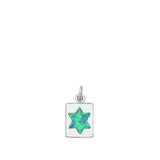 Sterling Silver Fashion Blue Synthetic Opal Star of David Pendant Jewish Charm