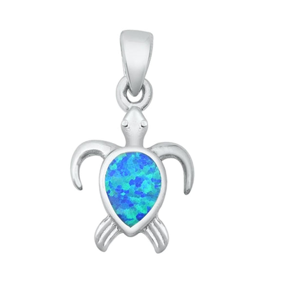 Sterling Silver Cute Blue Synthetic Opal Turtle Pendant Beach Sea Charm 925 New