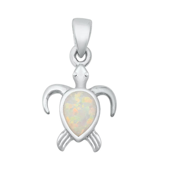 Sterling Silver Fashion White Synthetic Opal Turtle Pendant Beach Charm 925 New