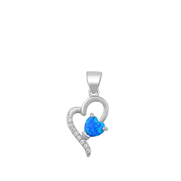 Sterling Silver Blue Synthetic Opal Swirl Heart Pendant Promise Love Charm 925