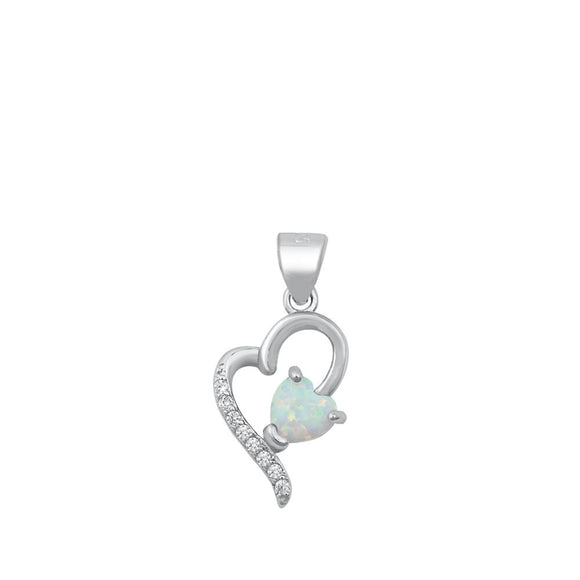 Sterling Silver White Synthetic Opal Swirl Heart Pendant Love Promise Charm 925