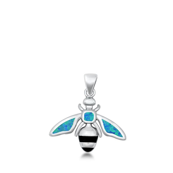 Sterling Silver Beautiful Blue Synthetic Opal Honey Bee Pendant Bumble Bug Charm