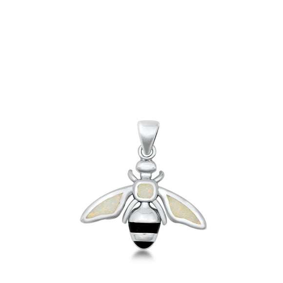 Sterling Silver Cute White Synthetic Opal Bumble Honey Bee Pendant Bug Charm