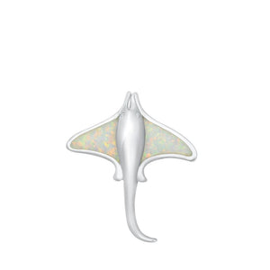 Sterling Silver Fashion White Synthetic Opal Manta Ray Pendant Beach Sea Charm