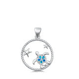 Sterling Silver Unique Blue Synthetic Opal Turtle Pendant Star Flower Charm