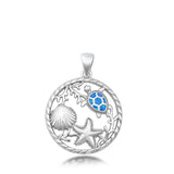 Sterling Silver Blue Synthetic Opal Clam Star Fish Turtle Pendant Sea Life Charm