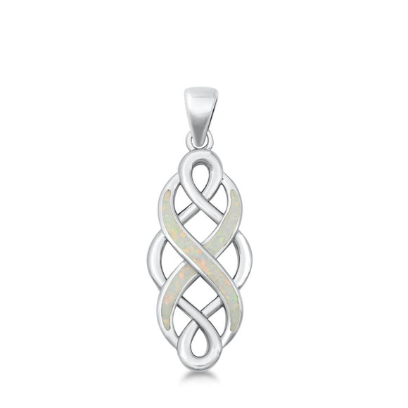 Sterling Silver Unique White Synthetic Opal Infinity Pendant Celtic Knot Charm