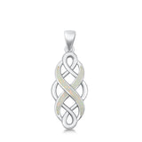 Sterling Silver Unique White Synthetic Opal Infinity Pendant Celtic Knot Charm