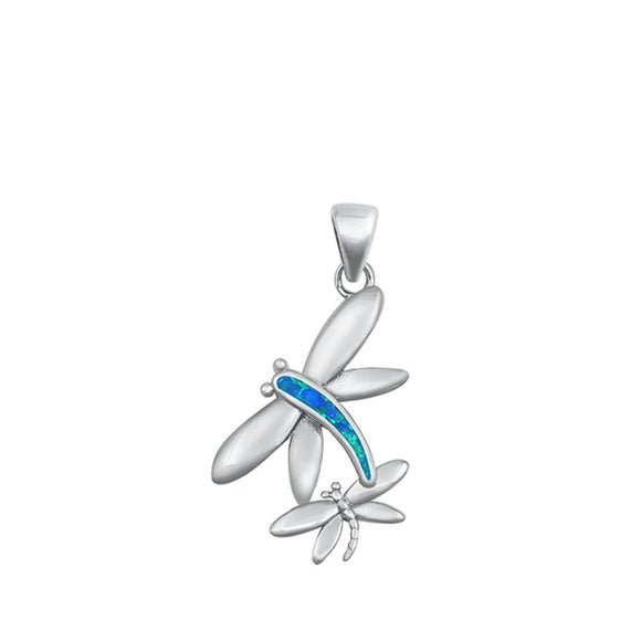 Sterling Silver Beautiful Blue Synthetic Opal Dragonfly Pendant Bug Insect Charm