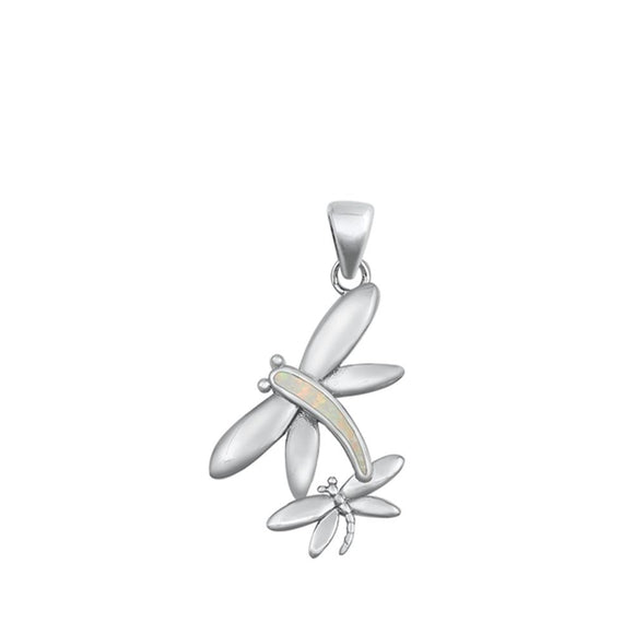 Sterling Silver Wholesale White Synthetic Opal Dragonfly Pendant Bug Charm 925