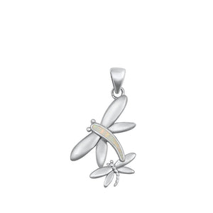 Sterling Silver Wholesale White Synthetic Opal Dragonfly Pendant Bug Charm 925