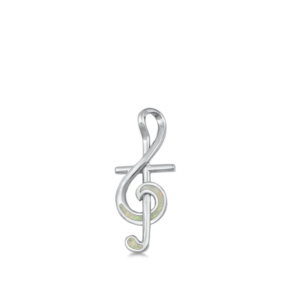 Sterling Silver Polished White Synthetic Opal Music Note Pendant Cross Charm 925