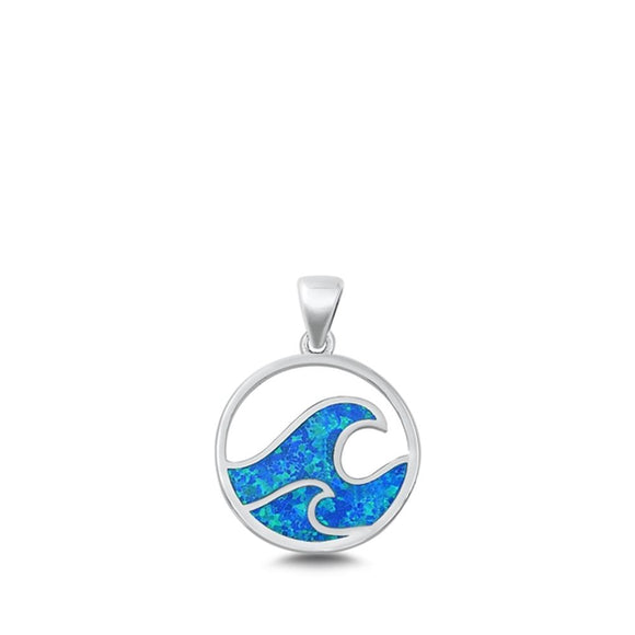 Sterling Silver Unique Blue Synthetic Opal Wave Pendant Ocean Sea Beach Charm