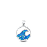 Sterling Silver Unique Blue Synthetic Opal Wave Pendant Ocean Sea Beach Charm