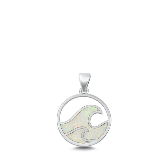 Sterling Silver Beautiful White Synthetic Opal Wave Pendant Ocean Surf Charm 925