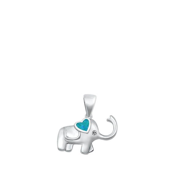 Sterling Silver Cute Blue Synthetic Opal Elephant Pendant Heart Charm 925 New