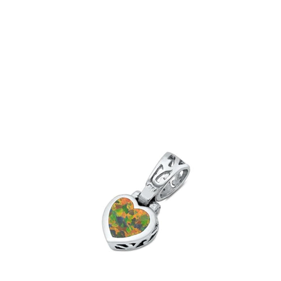 Sterling Silver Cute Mystic Synthetic Opal Heart Pendant Minimalist Love Charm