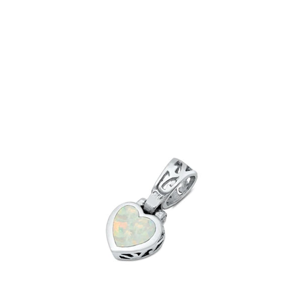Sterling Silver Unique White Synthetic Opal Heart Pendant Minimalist Love Charm