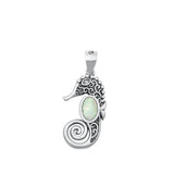 Sterling Silver Unique Seahorse White Synthetic Opal Pendant Charm 925 New