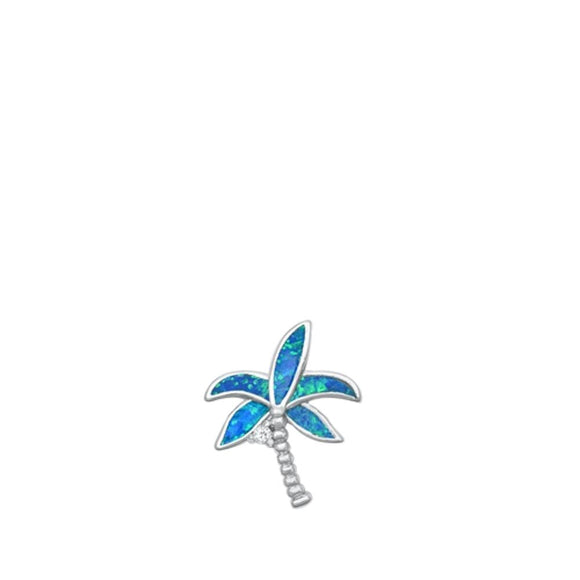 Sterling Silver Beautiful Blue Synthetic Opal Palm Tree Pendant Tropical Charm