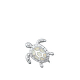 Sterling Silver Classic White Synthetic Opal Sea Turtle Pendant Ocean Charm 925