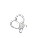 Sterling Silver Fashion White Synthetic Opal Heart Turtle Pendant Love Charm 925