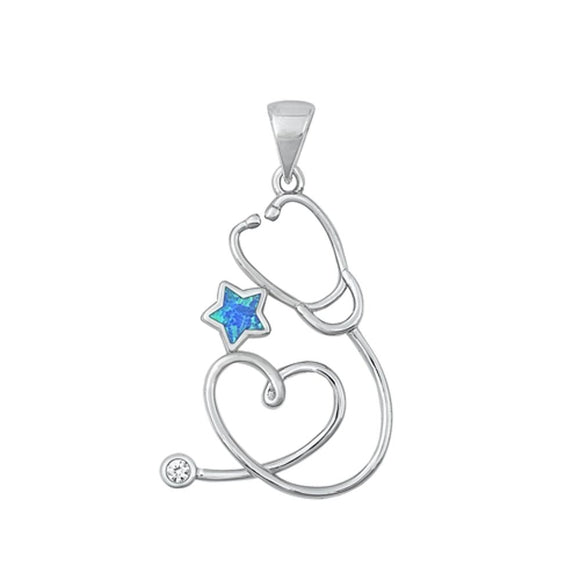 Sterling Silver Wholesale Sethoscope Blue Synthetic Opal Star Pendant MD Charm