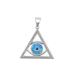 Sterling Silver Blue Synthetic Opal Eye of Providence Pendant Protection Charm