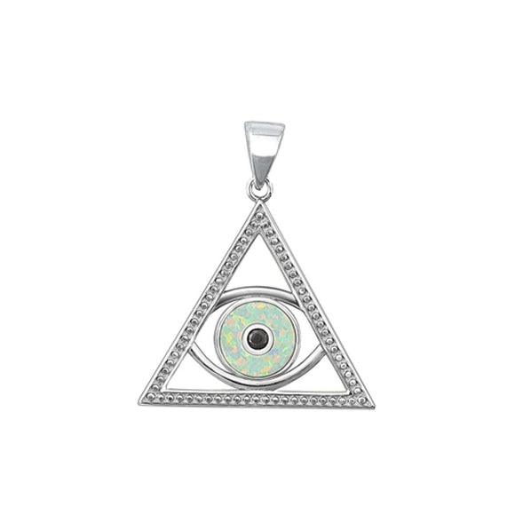 Sterling Silver Classic White Synthetic Opal Eye of Providence Pendant Charm