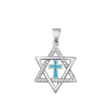 Sterling Silver Classic Messianic Cross Blue Synthetic Opal Pendant Cute Charm