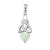 Sterling Silver Polished White Synthetic Opal Pendant Celtic Knot Charm 925 New