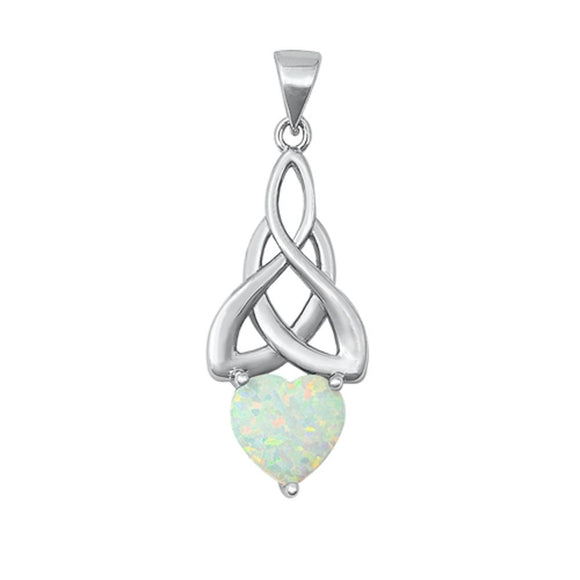 Sterling Silver Polished White Synthetic Opal Pendant Celtic Knot Charm 925 New