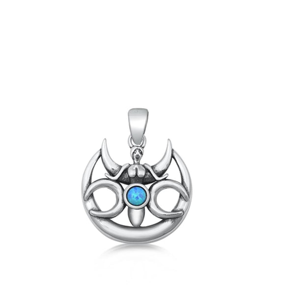 Sterling Silver Classic Blue Synthetic Opal Angel Pendant Christian Faith Charm