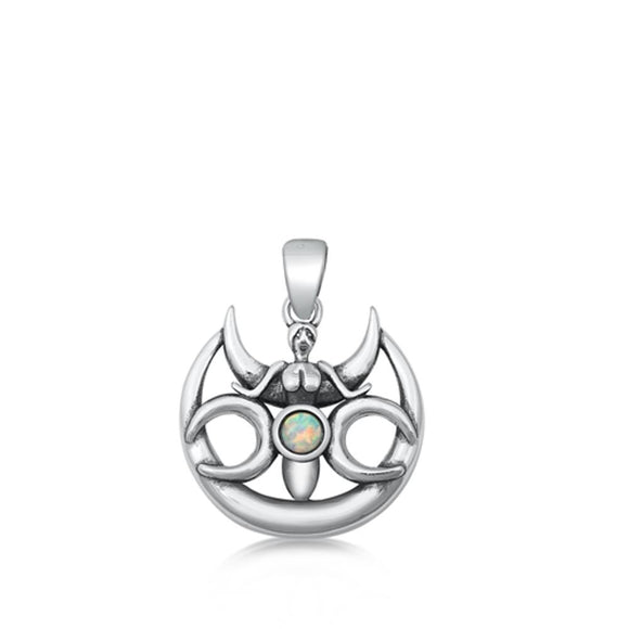 Sterling Silver Polished White Synthetic Opal Angel Pendant Christian Charm 925
